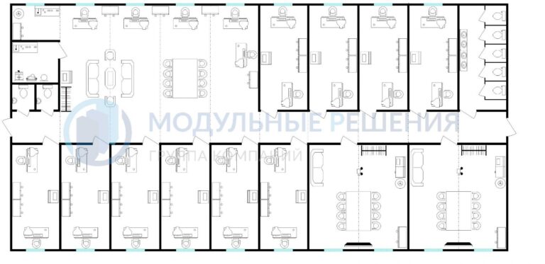 Планировка Модульное офисное здание на 25 рабочих мест